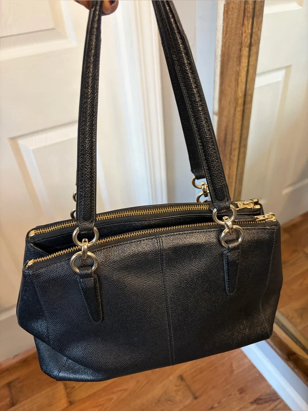 Coach Small Christie Carryall Black Crossgrain Leather Satchel